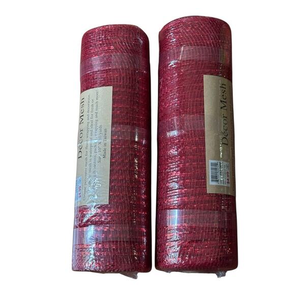 Mesh Polyester Red 10 X 10 Yards Holiday Christmas Metallic 2 Rolls Decoration - Picture 2 of 4